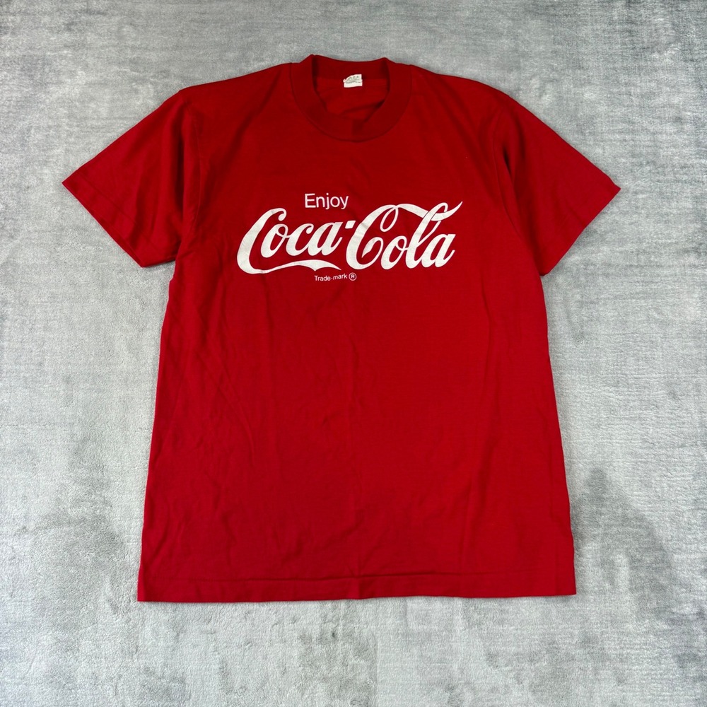 Vintage Coca Cola Shirt Mens Large Red Screen Stars 80s Graphic Tee Made In USA